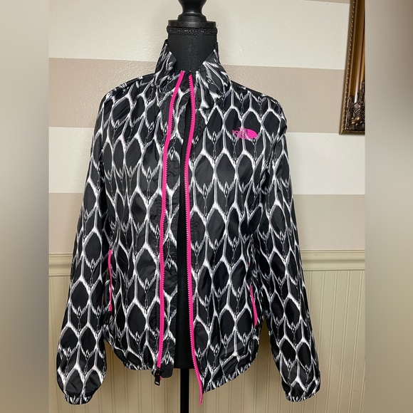 The North Face Jackets & Blazers - The North Face Women's Black and White Patterned Rain Jacket with Pink Accents